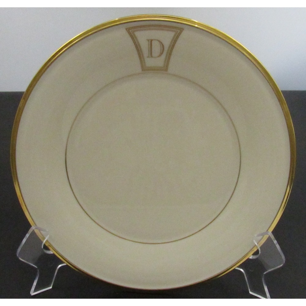 Lenox Eternal Ivory Gold Trim Monogram D 9.25 in Salad Dessert Plate Made in USA